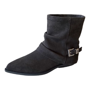 辣妹尖头裤管靴短靴女2025新款真皮复古西部牛仔靴堆堆短筒马丁靴