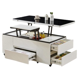 实木升降茶几小户型可移动伸缩储物款岩板多功能茶几两用一体餐桌