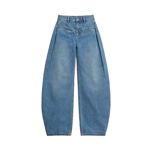 JCAESAR WOMEN 水洗蓝打褶香蕉牛仔裤 土耳其进口丹宁 打褶弯刀裤