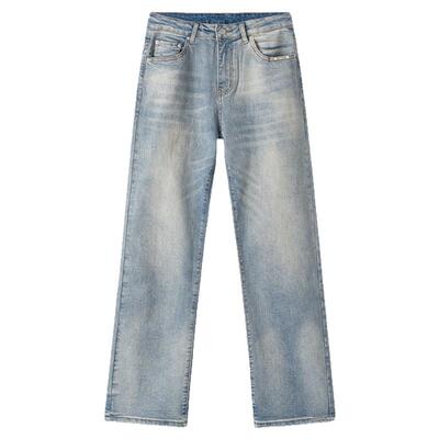 美式水洗复古蓝色牛仔裤