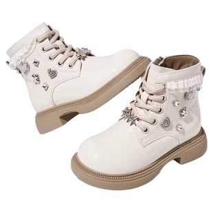 红蜻蜓女童鞋2025秋冬新款公主靴儿童靴子加绒短靴水钻皮靴马丁靴