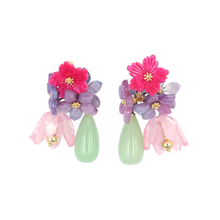 BOMBCACA江户时代系列 秋之七草 原创粉蓝重工花团淡雅精致耳环女
