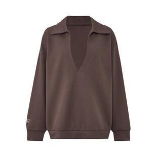 Petit Bari慵懒极简深V翻领POLO领廓型长袖卫衣女 秋冬