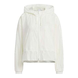 adidas阿迪达斯三叶草连帽夹克2026春女宽松白色风衣外套 KS2875