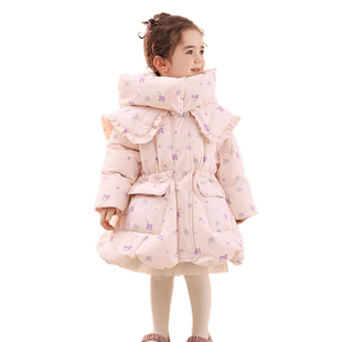 康博女童羽绒服中长款宝宝可爱新款加厚保暖洋气公主冬装外套童装