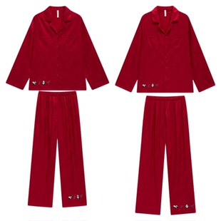 乐姿梦流光家居服女士缎面睡衣夏季长袖情侣套装冰雪丝男款春秋款