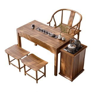 新中式榆木茶桌茶台实木阳台茶桌椅组合客厅家用简约原木办公茶桌