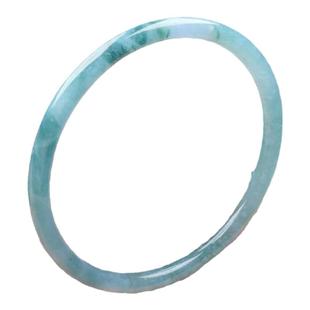 天然A货翡翠天空蓝绿飘花美人镯圆鼓细条叮当镯山水意境淡紫手镯