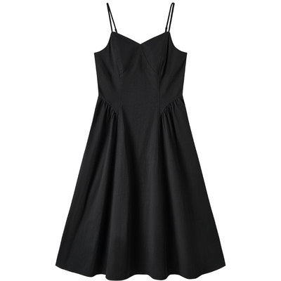 森马连衣裙女V领纯色纯棉吊带裙