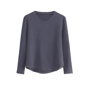纯棉长袖T恤女士春秋新款弧形下摆上衣洋气时尚小个子内搭打底衫