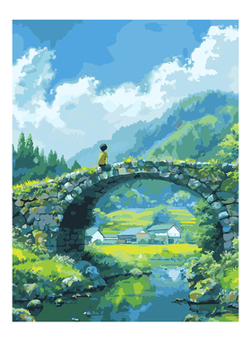 数字油画diy成人手绘手工填充填色减压丙烯油彩肌理画 桥上的少年