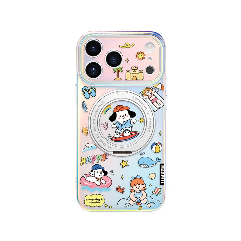 MASFEIL × 海边日记适用苹果17Promax手机壳16新款Lo5磁吸带支架iPhone18Pro支点套可爱15超薄女高级感13pm