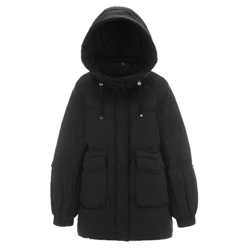 白鸭绒中长款连帽羽绒服