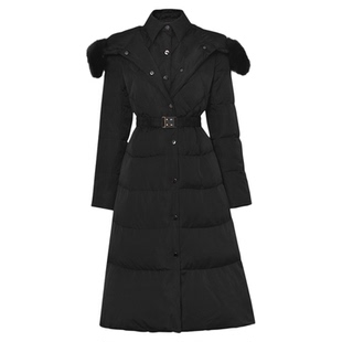 黑色收腰中长款羽绒服面包服加厚过膝白鸭绒冬季女装2025新款