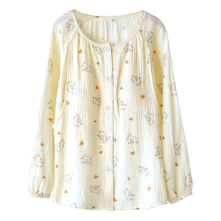 哺乳上衣孕妇睡衣纯棉纱布可哺乳孕期产后喂奶衣家居服月子服上衣