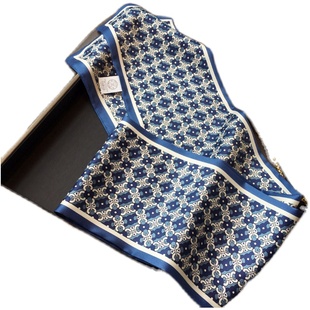 秋季百搭小香风锁链仿真丝丝巾女装饰长条领巾绑包包飘带细窄围巾