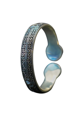 义清堂足银手工錾刻福寿纹手镯