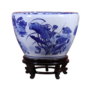 景德镇青花瓷陶瓷养鱼缸睡莲缸荷花盆家用风水特大号水缸老式庭院