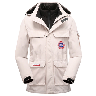 稻草人羽绒冲锋衣女秋冬三合一可拆卸中长款外套加绒加厚滑雪服男