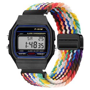 适用卡西欧F-91W手表带F-84/F-94磁吸F-105编织透气18mm替换腕带