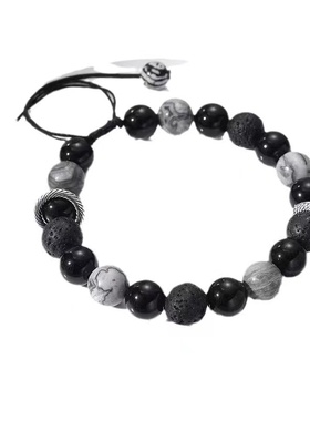 黑曜石可调节手链男潮复古火山石