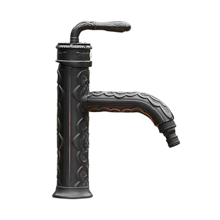 黑色雕花冷热水龙头民宿小院石头盆单冷笼头庭院花园室外浇花水嘴