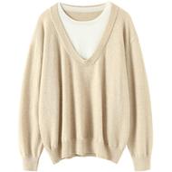 假两件羊绒衫山羊绒毛衣宽松