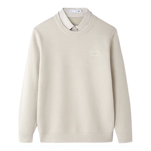 HLA/海澜之家高端商务杏色针织衫男25冬季新款假两件羊毛衫毛衣男