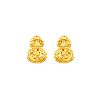 明牌珠宝碎金葫芦5G黄金耳钉 足金吉祥福禄碎碎金耳饰AFH0452
