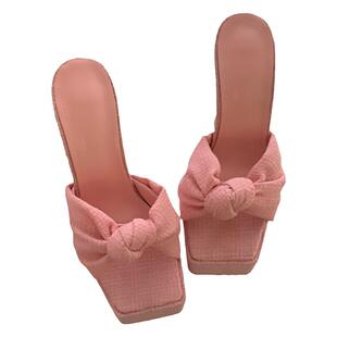 显腿长!15cm超高跟增高粗跟凉拖鞋恨天高防水台凉鞋女模特走秀鞋