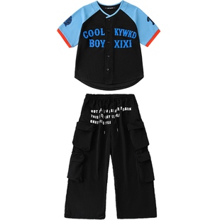 儿童嘻哈街舞演出服男女童帅气棒球服工装裤hiphop舞蹈练功服套装