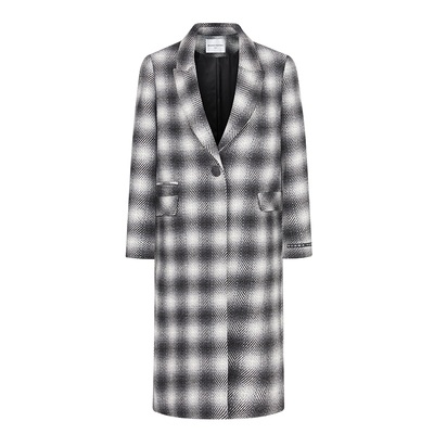 DIANAVEVINA秋冬新款黑白格纹长双面毛呢大衣女宽松保暖外套