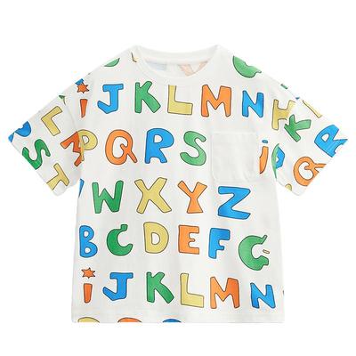 清仓MQD童装男童纯棉满版短袖T恤25夏装新款儿童宽松洋气字母体恤