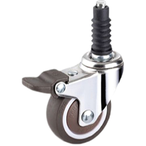 圆管万向轮不锈钢管脚轮静音插杆万向带刹车轮橡胶轱辘空心管滚轮