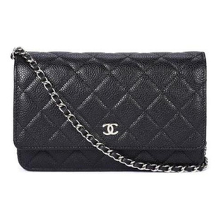 未使用Chanel/香奈儿WOC发财包口盖包黑银颗粒牛皮单肩斜挎女包