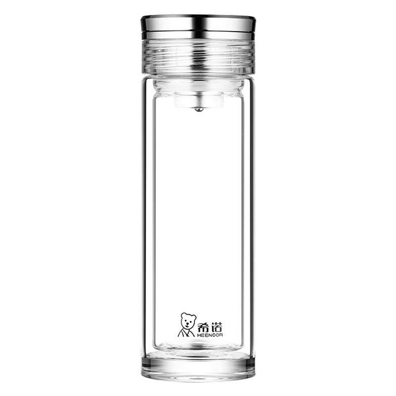 希诺双层玻璃杯男女士水杯高端商务办公防烫带盖滤网泡茶杯子正品