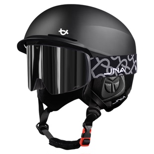 蕉牛滑雪头盔男雪镜专业一体防雾护目镜女保暖防撞可调节内盔帽套