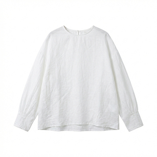 知笔墨禅意流光白苎麻长袖宽松衬衫 2026春季圆领ROW简约套头衫