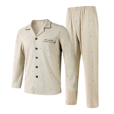 ab内衣睡衣男纯棉翻领开襟起居服长袖长裤男士家居套装G901