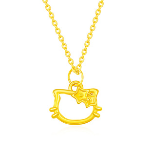 水贝黄金官方旗舰店星星猫咪吊坠项链足金999小克重礼物送女友