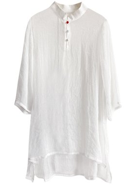 棉麻记秋装白色茶人服复