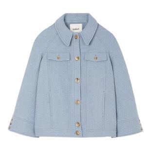 bash春季法式雾霾蓝松弛感羊毛混纺短款纯色翻领大衣外套1E25KEND