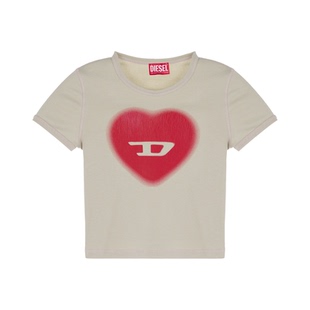 DIESEL 春夏新款女士潮流爱心图案圆领短袖T恤银泰百货 301574