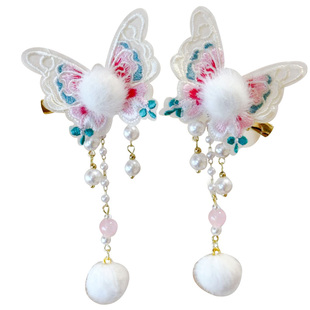 儿童古风头饰小女孩超仙洋气针织蝴蝶流苏发夹中国风可爱毛绒发饰