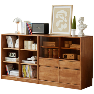 实木矮柜书柜防尘带玻璃门收纳柜模块组合柜落地格子柜客厅储物柜