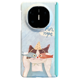 适用华为MateX7折叠屏手机壳Matex6/X5/x3趣味卡通油画猫咪oppofindn5水贴硬壳vivoxfold5链条v5双中轴保护女