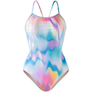 BARREL潮镭射亮皮无钢托露背泳衣竞速训练吊带室内三角连体泳衣女