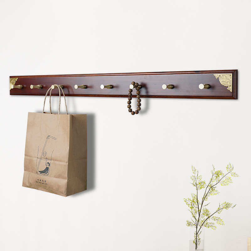 新中式实木黄铜挂衣钩玄关免挂衣架打孔钩黑胡桃衣帽钩排毛巾墙壁