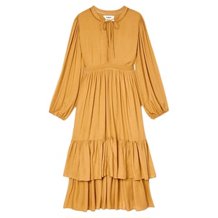 bash春季知性少女法式气质双层裙摆垂坠感白色长袖连衣裙1E25PLUM