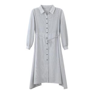 bbfer本依凡春季长袖高腰连衣裙女法式条纹显瘦气质通勤WYSLQ0120